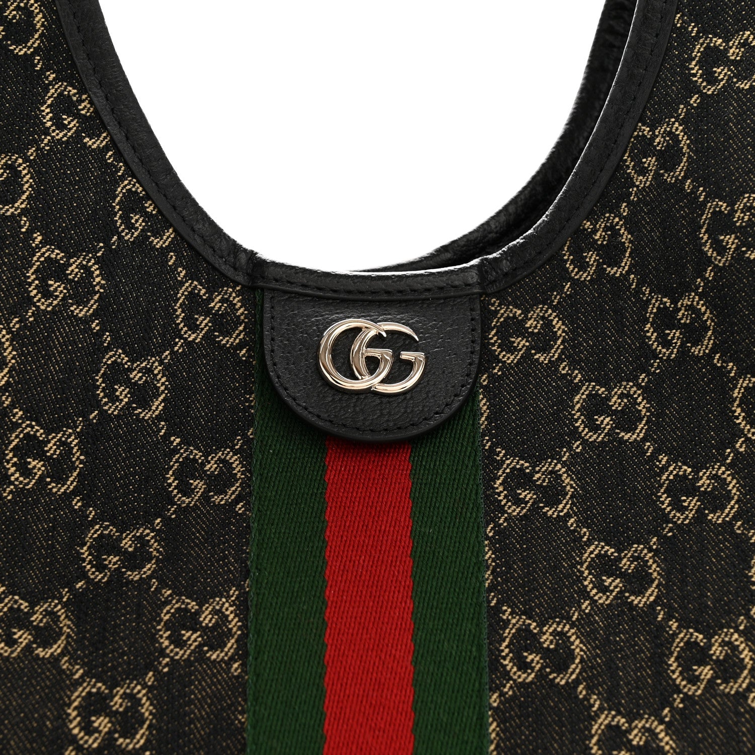 Gucci Denim GG Monogram Web Small Giglio Tote Black Ivory 8 of 10