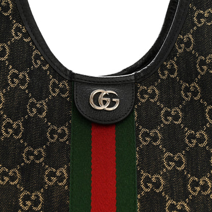 Gucci Denim GG Monogram Web Small Giglio Tote Black Ivory 8 of 10