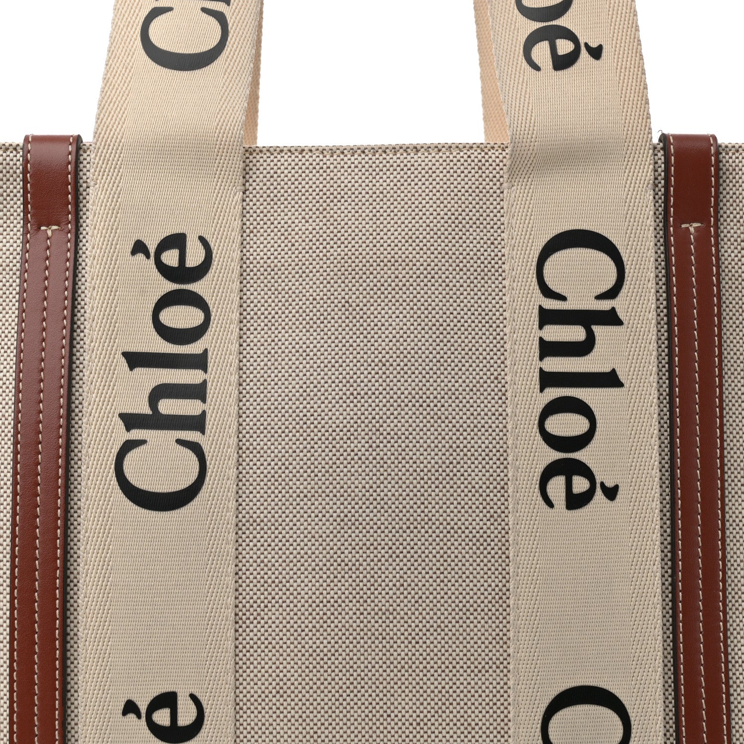 Chloe Linen Calfskin Medium Woody Ribbon Tote White Brown 8 of 12