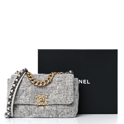 Chanel Tweed Quilted Medium Chanel 19 Flap Grey Ecru 11 of 11