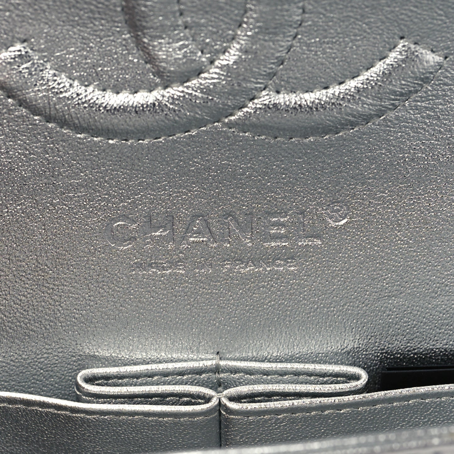 Metallic Lambskin Quilted Medium Double Flap Silver