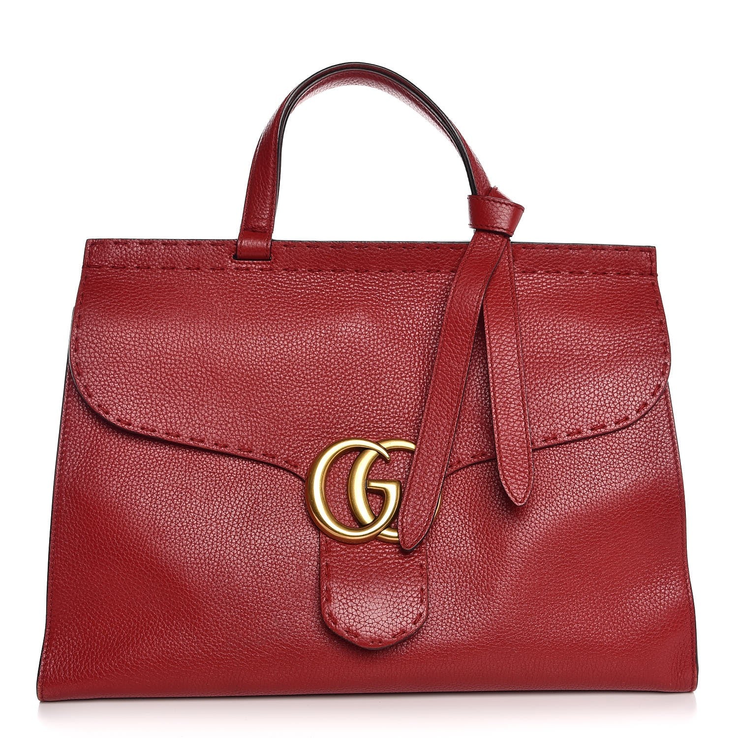 Gucci Calfskin Medium GG Marmont Top Handle Bag Vulcanic Red 1 of 7