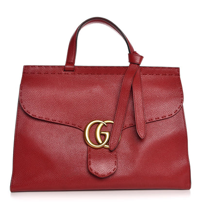 Gucci Calfskin Medium GG Marmont Top Handle Bag Vulcanic Red 1 of 7