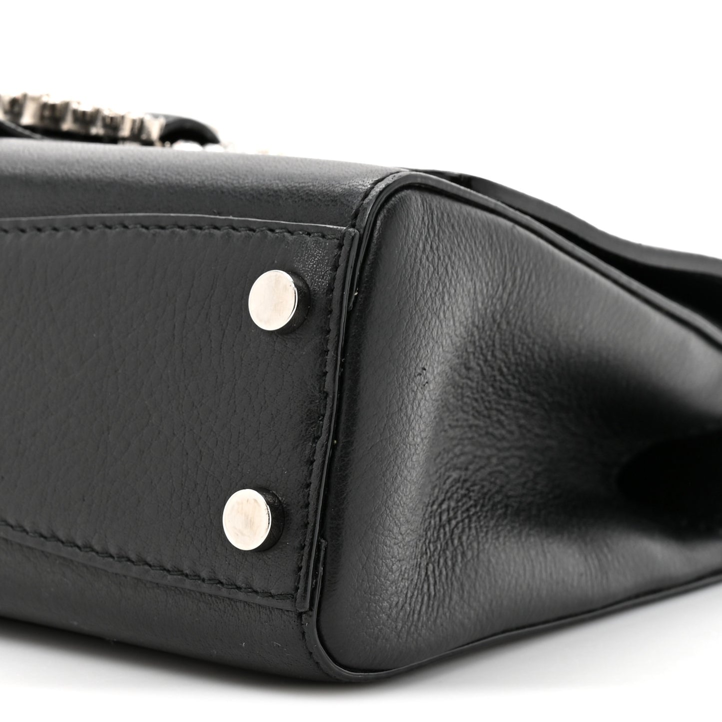 Calfskin Crystal Small Cheri Top Handle Bag Black