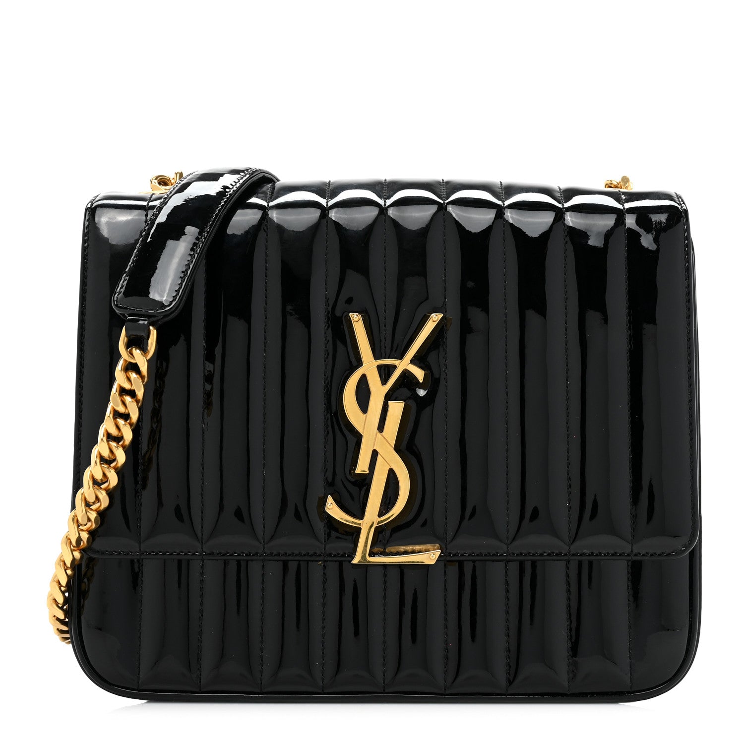 Saint Laurent Patent Matelasse Monogram Large Vicky Chain Bag Black 1 of 16