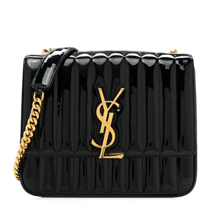 Saint Laurent Patent Matelasse Monogram Large Vicky Chain Bag Black 1 of 16