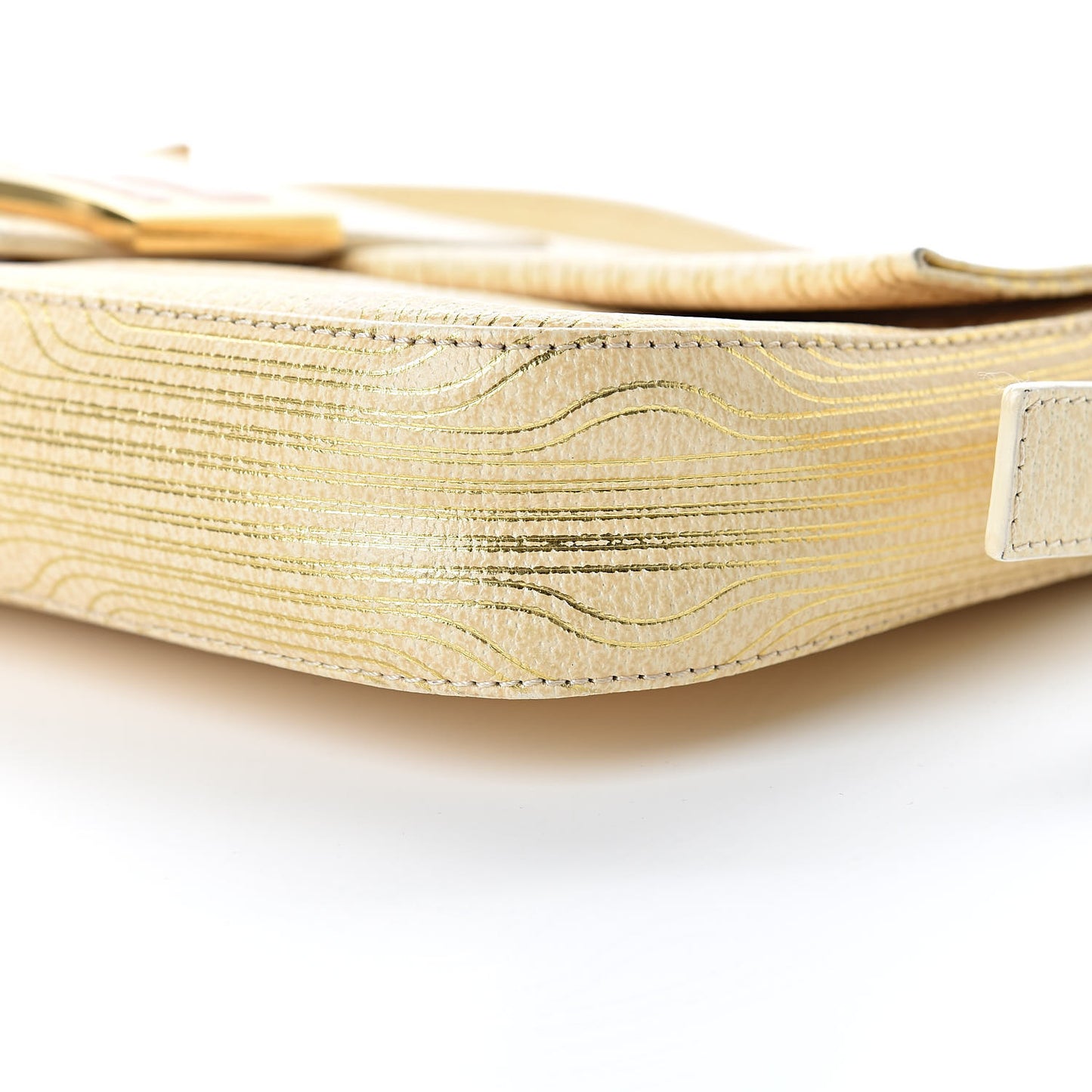 Metallic Calfskin Printed Baguette Gold