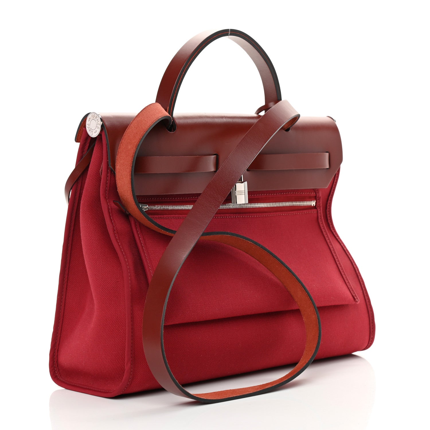 Hermes Military Toile Vache Hunter Herbag Zip 31 PM Rouge Grenat 4 of 15