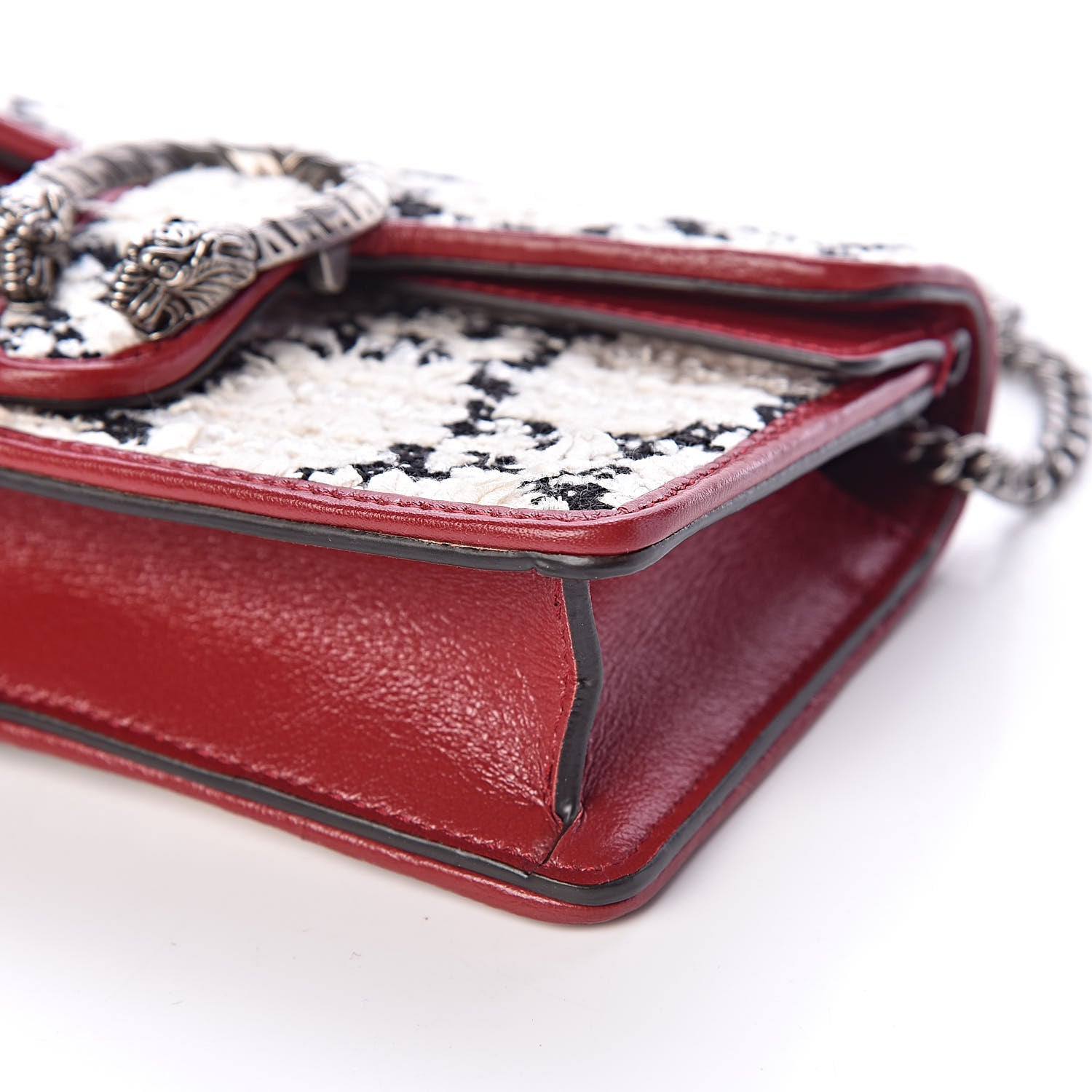 Gucci Tweed GG Monogram Super Mini Dionysus Shoulder Bag White Black Romantic Cherry 9 of 10