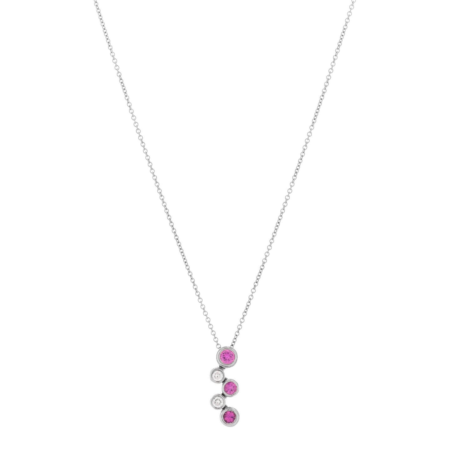 Platinum Diamond Pink Sapphire Bubble Pendant Necklace