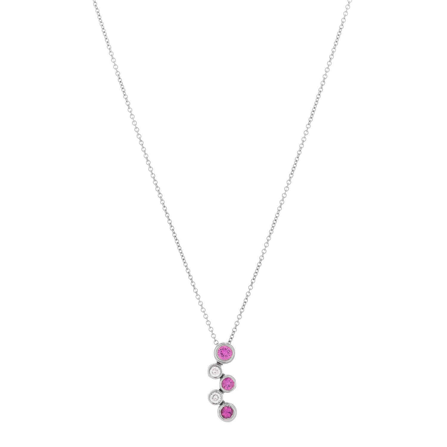 Tiffany Platinum Diamond Pink Sapphire Bubble Pendant Necklace 1 of 6