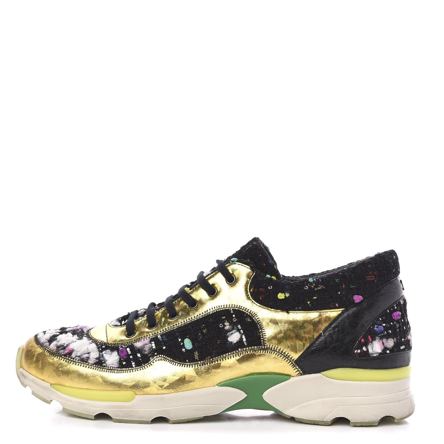 Tweed Lambskin Runway Sneakers 40 Black Multicolor