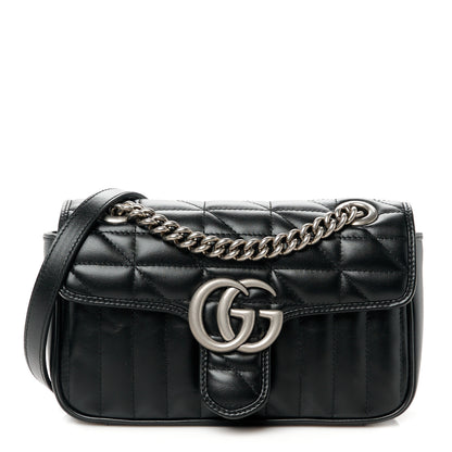 Gucci Calfskin Matelasse Aria Mini GG Marmont Shoulder Bag Black 1 of 10