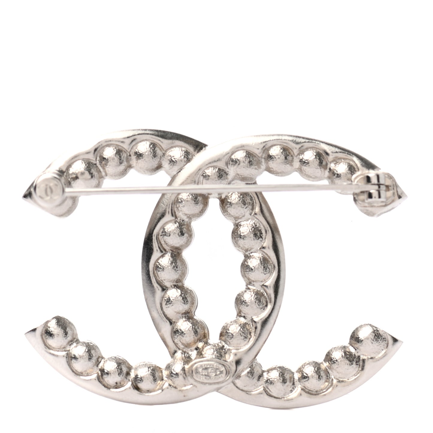 Pearl Crystal CC Brooch Silver