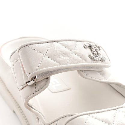 Chanel Lambskin Quilted Velcro Dad Chain CC Slide Sandals 38 White 13 of 14