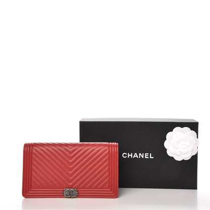 Chanel Calfskin Chevron Quilted Boy Yen Wallet Dark Red 9 of 9