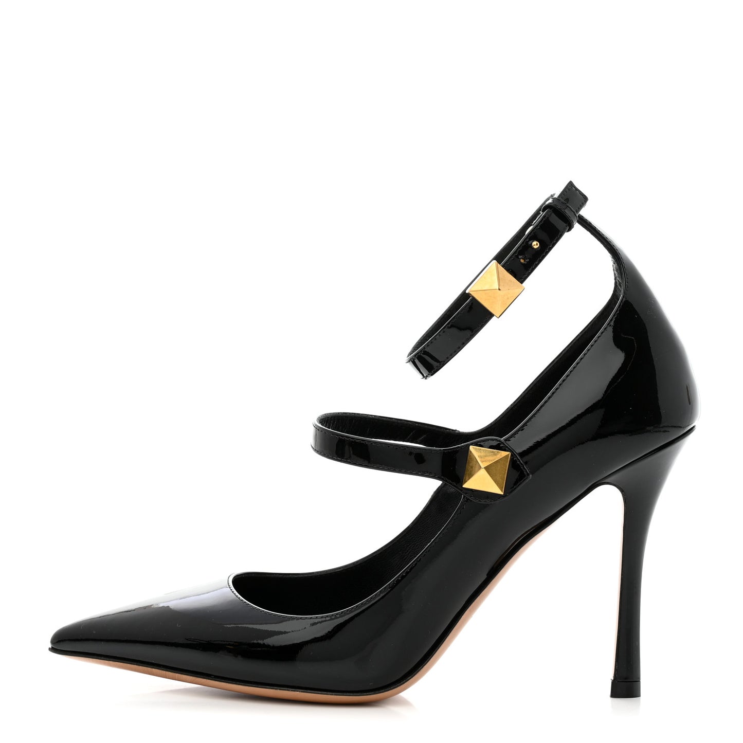 Patent Tiptoe Ankle Strap 100mm Pumps 37.5 Black