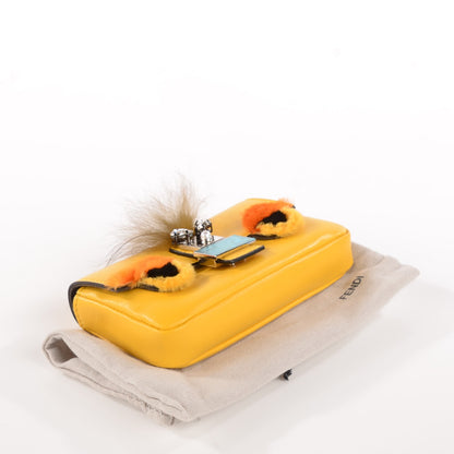Fendi Nappa Rabbit Fox Fur Micro Buggie Baguette Sunflower 4 of 9
