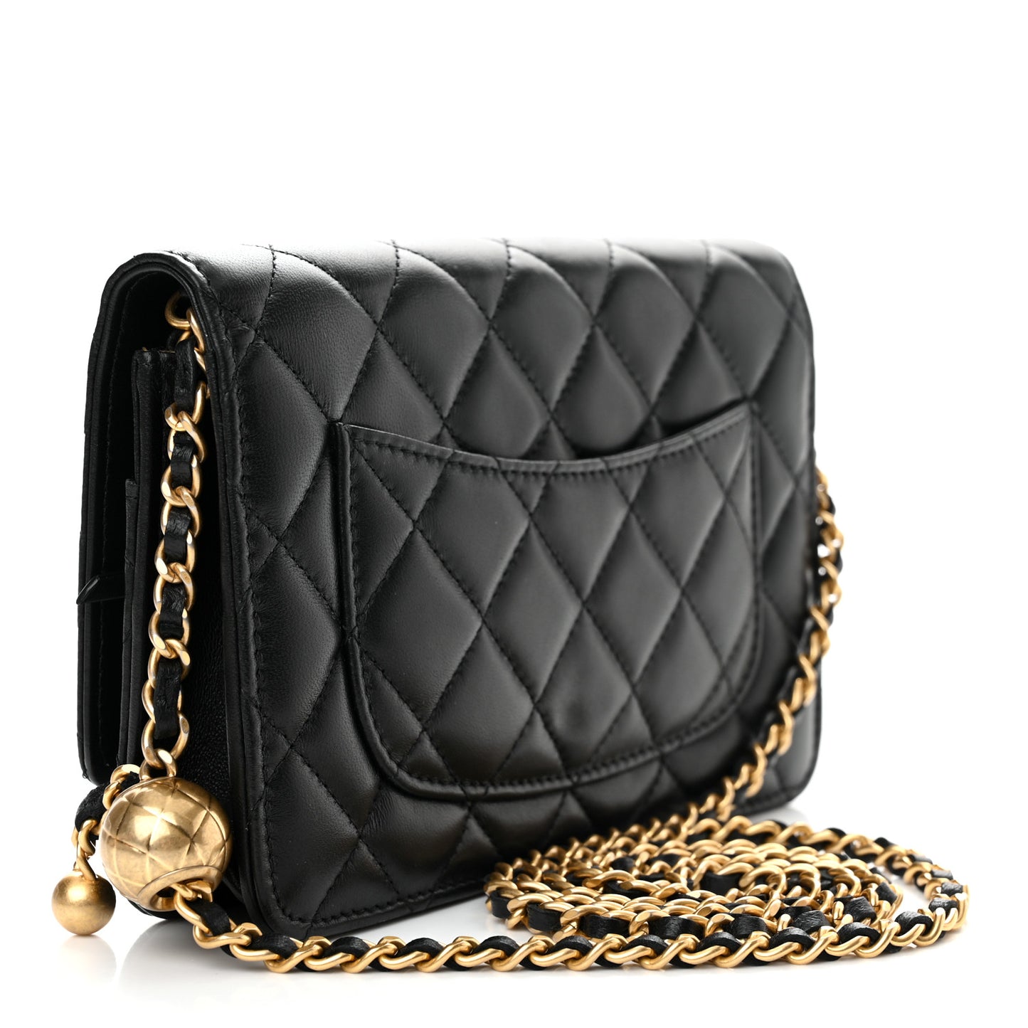 Lambskin Quilted CC Pearl Crush Wallet on Chain WOC Black