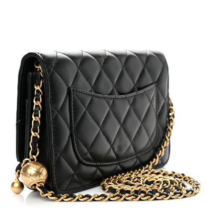 Chanel Lambskin Quilted CC Pearl Crush Wallet on Chain WOC Black 3 of 11