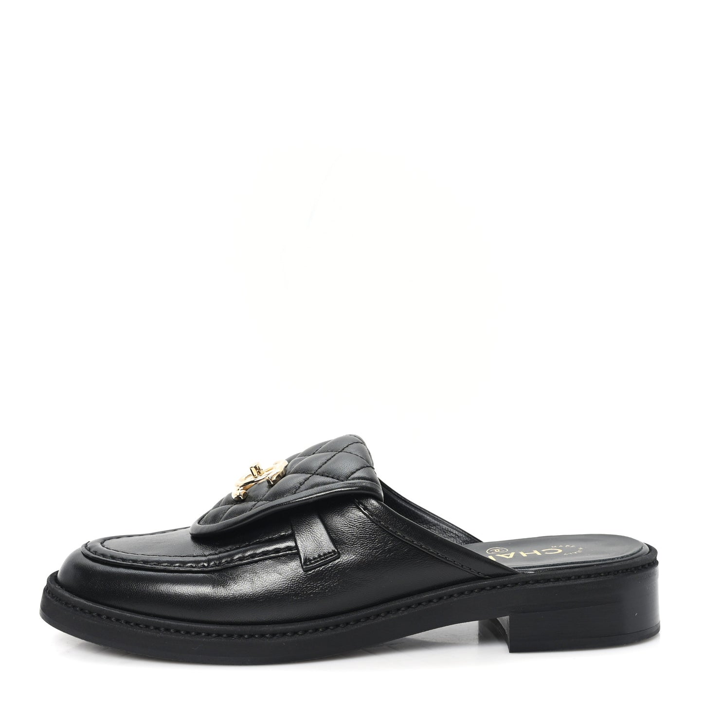 Lambskin Quilted CC Turnlock Mules 38 Black