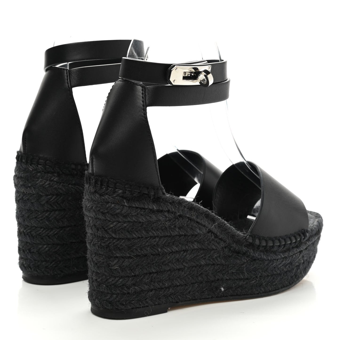 Calfskin Tivoli Espadrille Wedge Sandals 35 Black