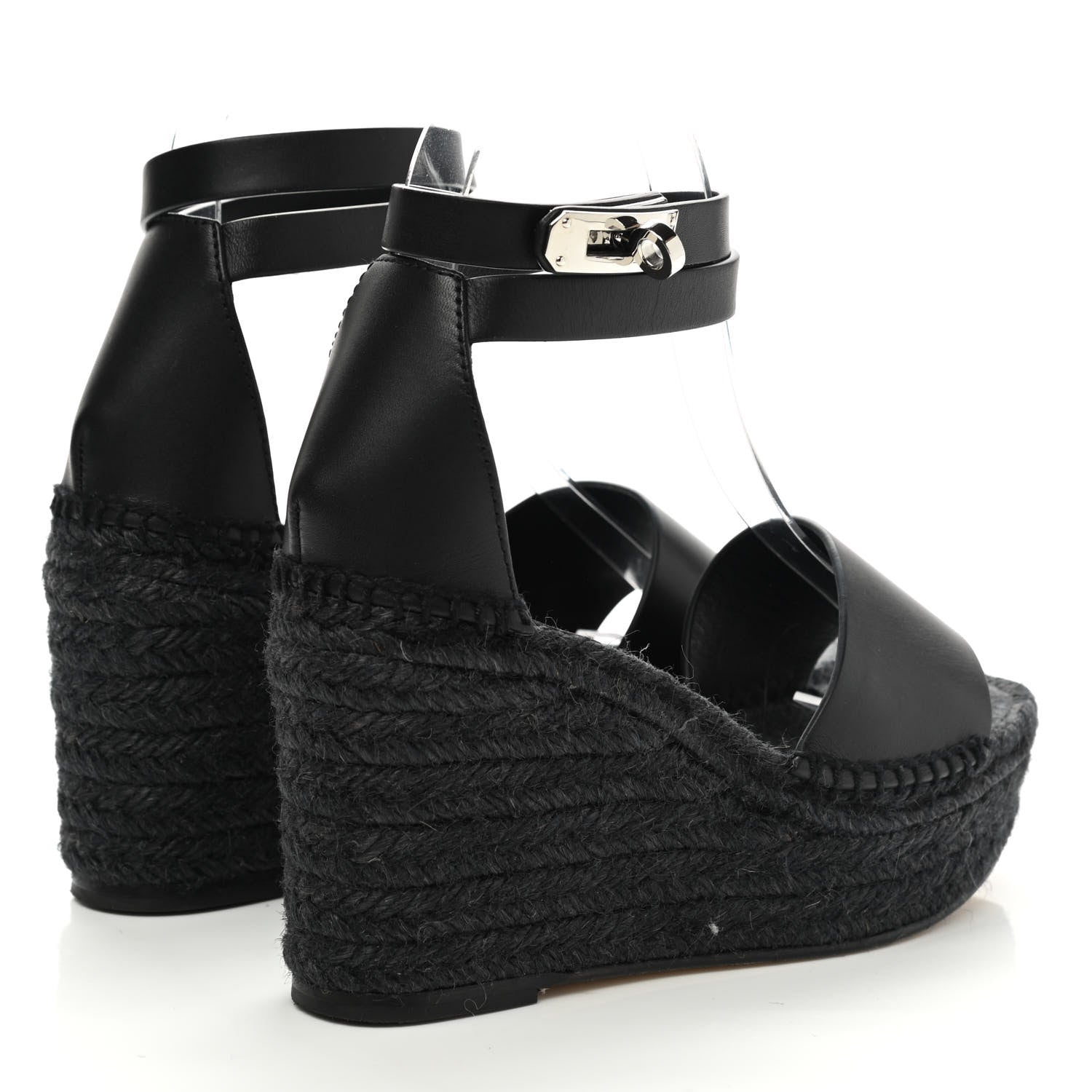 Hermes Calfskin Tivoli Espadrille Wedge Sandals 35 Black 4 of 9