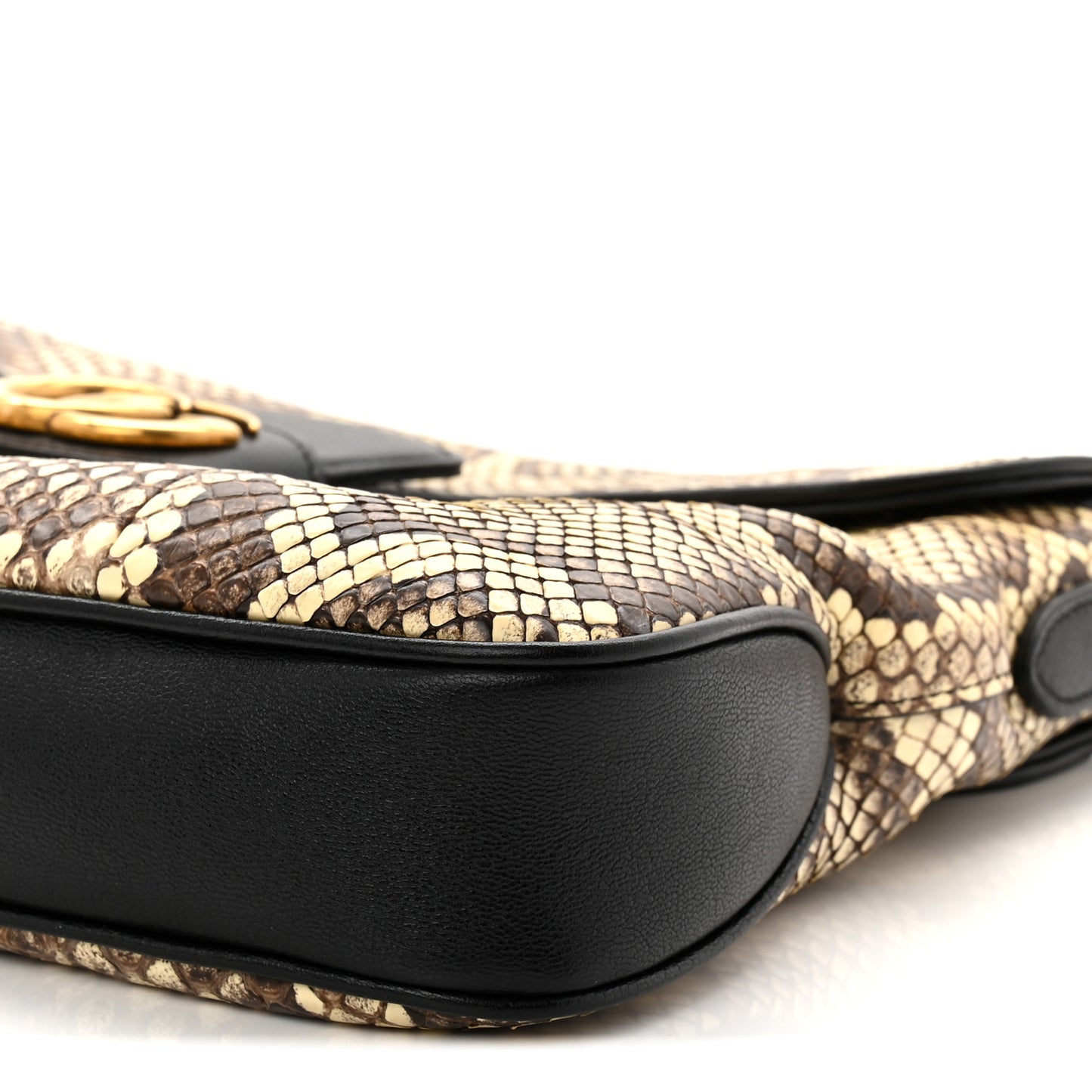 New Sakai Snakeskin Lux Medium Dahlia Messenger Shoulder Bag Beige Black