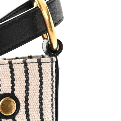 Saint Laurent Linen Calfskin Striped Rive Gauche Bucket Bag Grey Cream Black 15 of 15