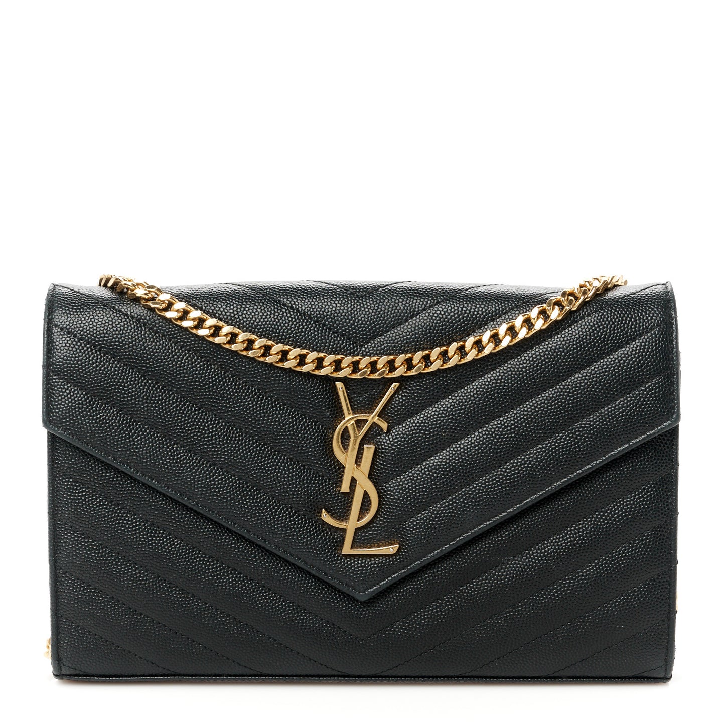 Grain De Poudre Matelasse Chevron Monogram Chain Wallet Black