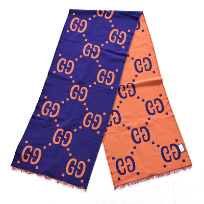 Gucci Wool Silk Monogram Jumbo GG Freedom Scarf Parma Violet Orange 2 of 4