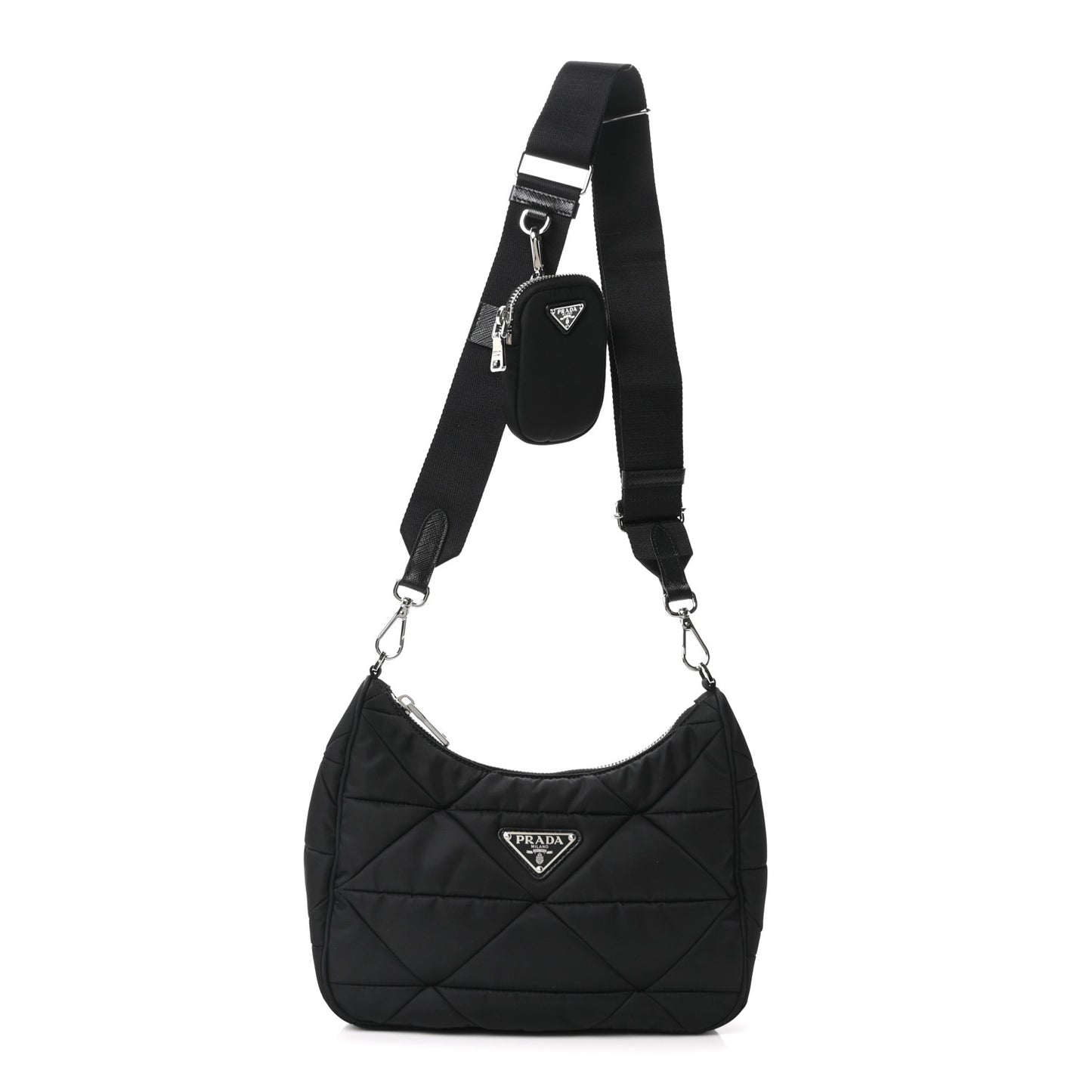 Re-Nylon Triangle Padded Patchwork Shoulder Bag Black