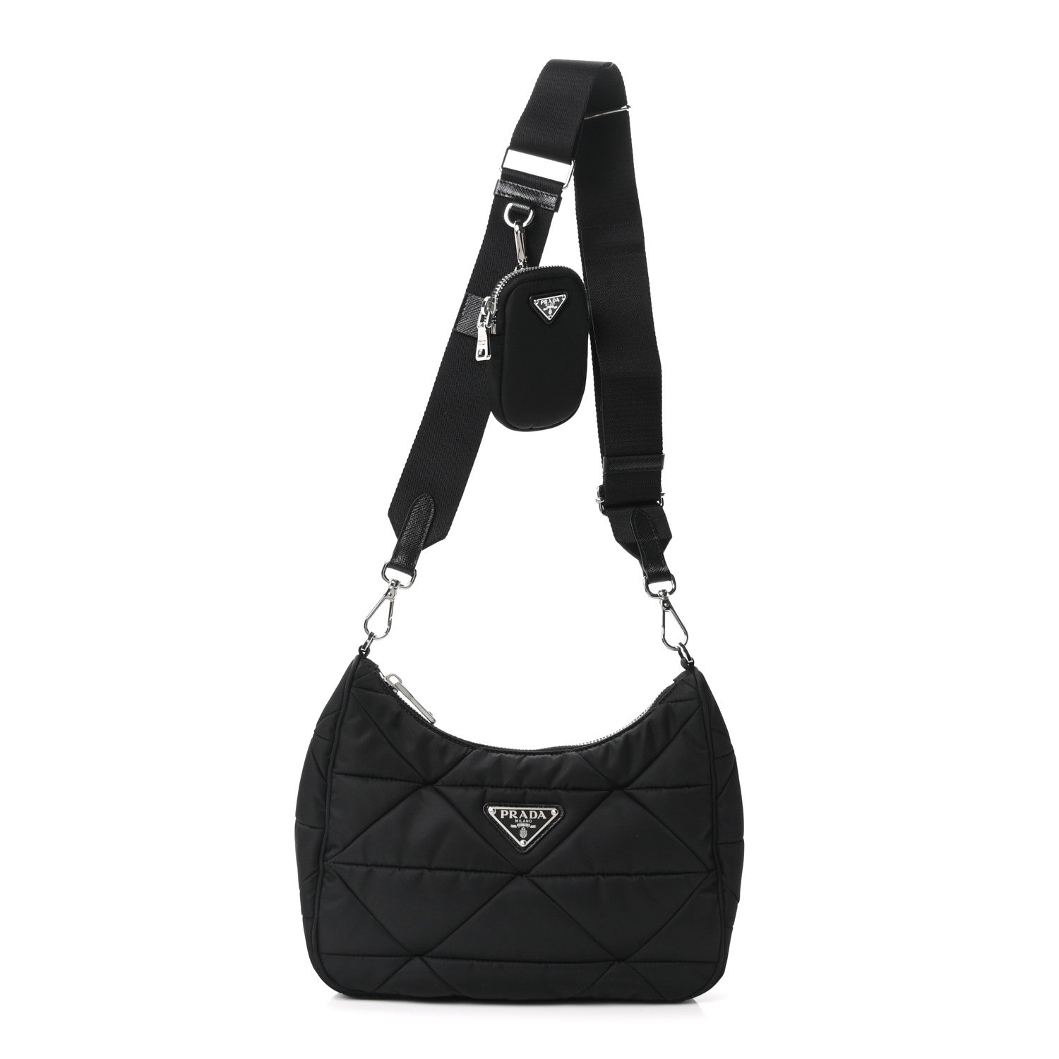 Prada Re-Nylon Triangle Padded Patchwork Shoulder Bag Black 1 of 10