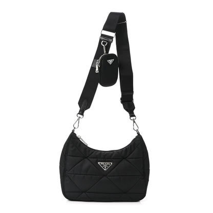 Prada Re-Nylon Triangle Padded Patchwork Shoulder Bag Black 1 of 10