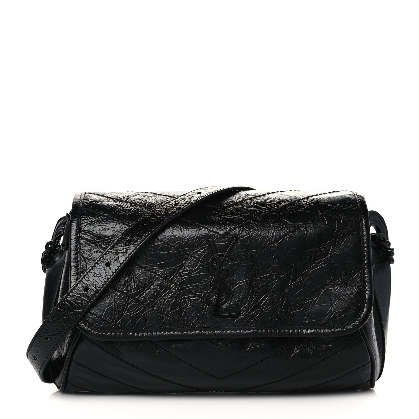 Crinkled Calfskin Matelasse Monogram Niki Body Bag Black