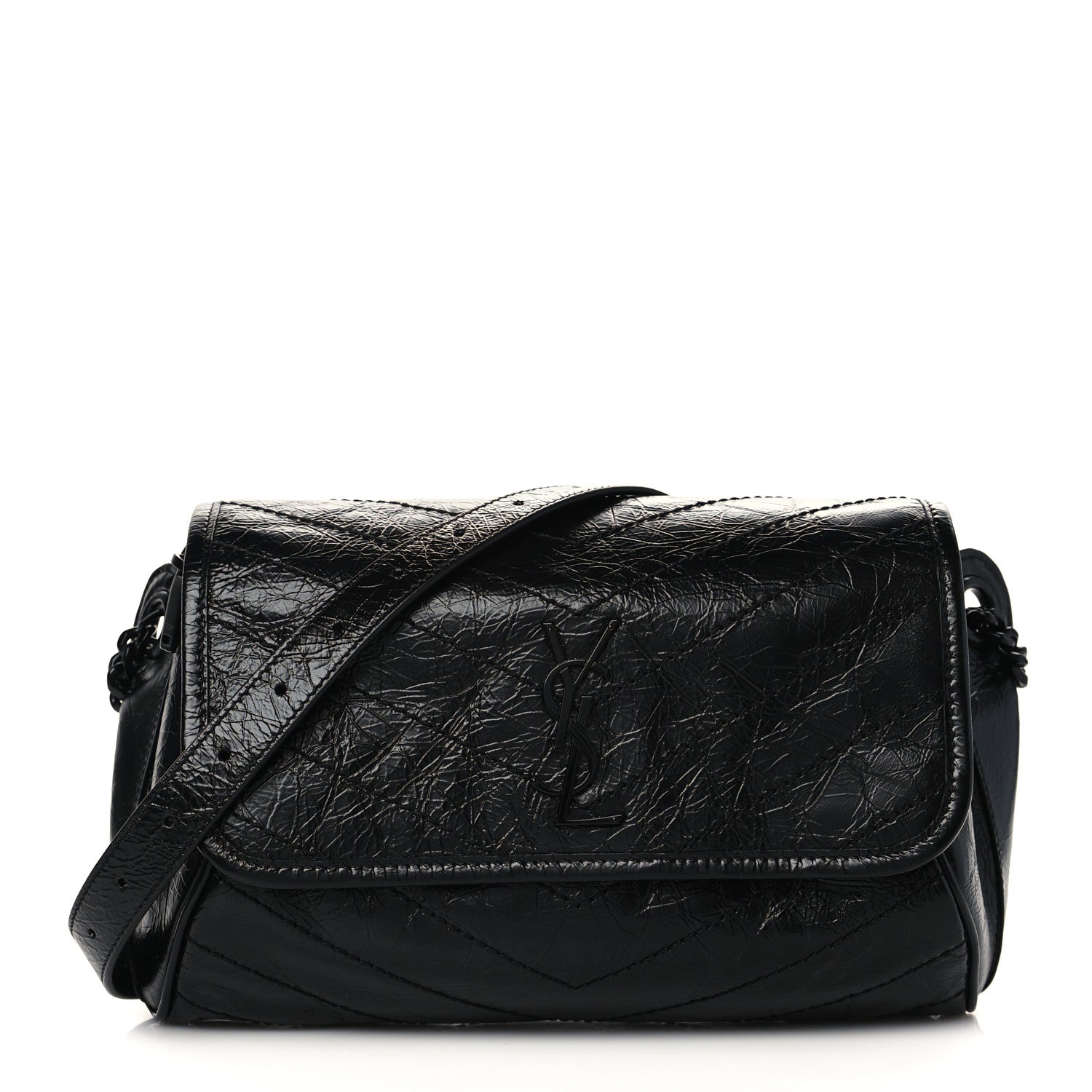 Saint Laurent Crinkled Calfskin Matelasse Monogram Niki Body Bag Black 1 of 6