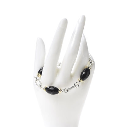 David Yurman Sterling Silver 18K Yellow Gold Black Onyx Figaro Bracelet 3 of 4