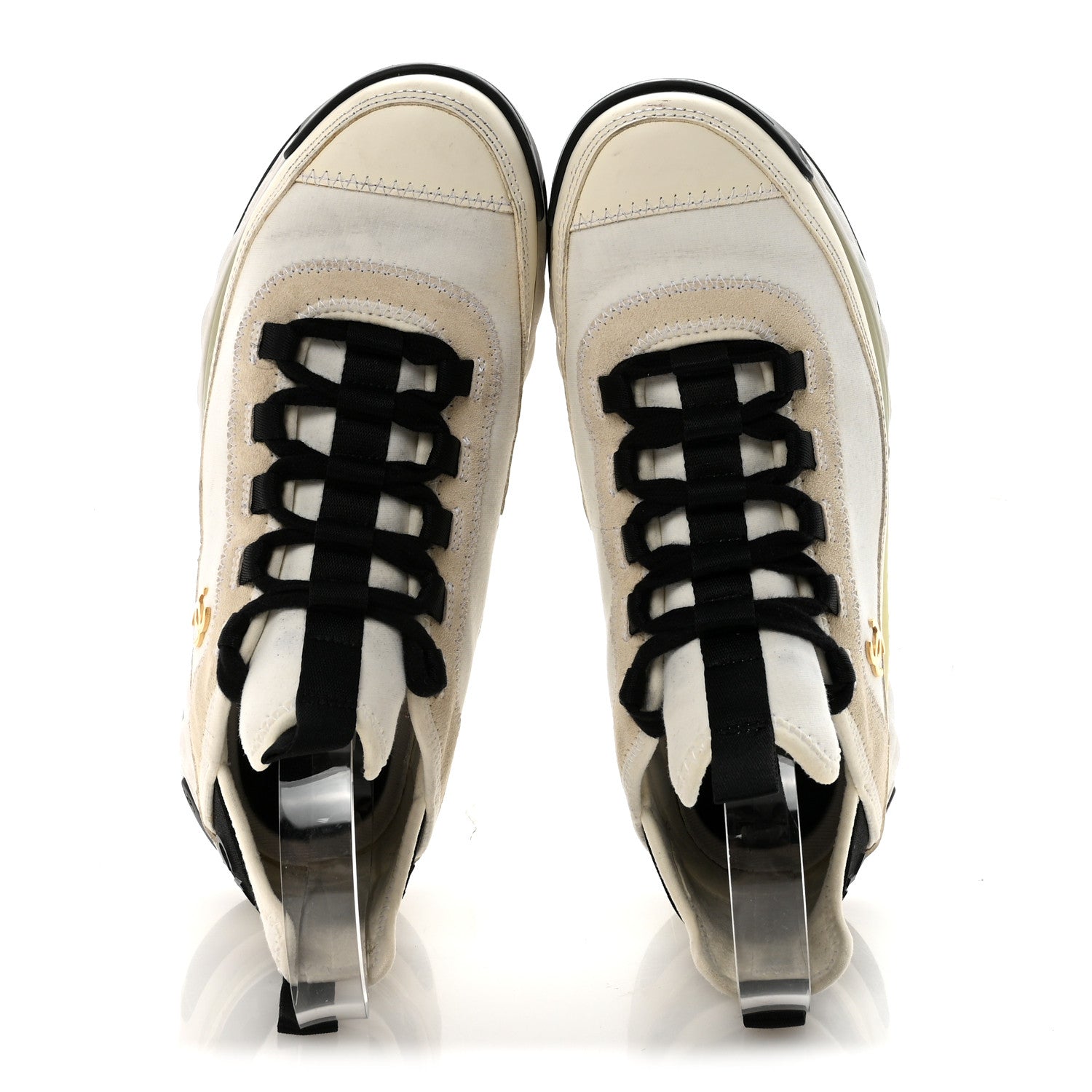 Chanel Velvet Calfskin Mixed Fibers CC Sneakers 38 Ivory Black 3 of 18