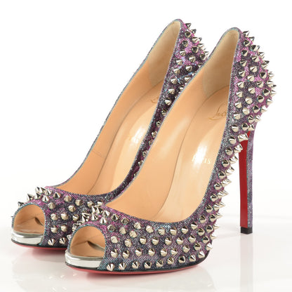 Christian Louboutin Metallic Lame Peep Spikes 120 Platform Peep Toe Pumps 39 Turquoise Violet Silver 3 of 8