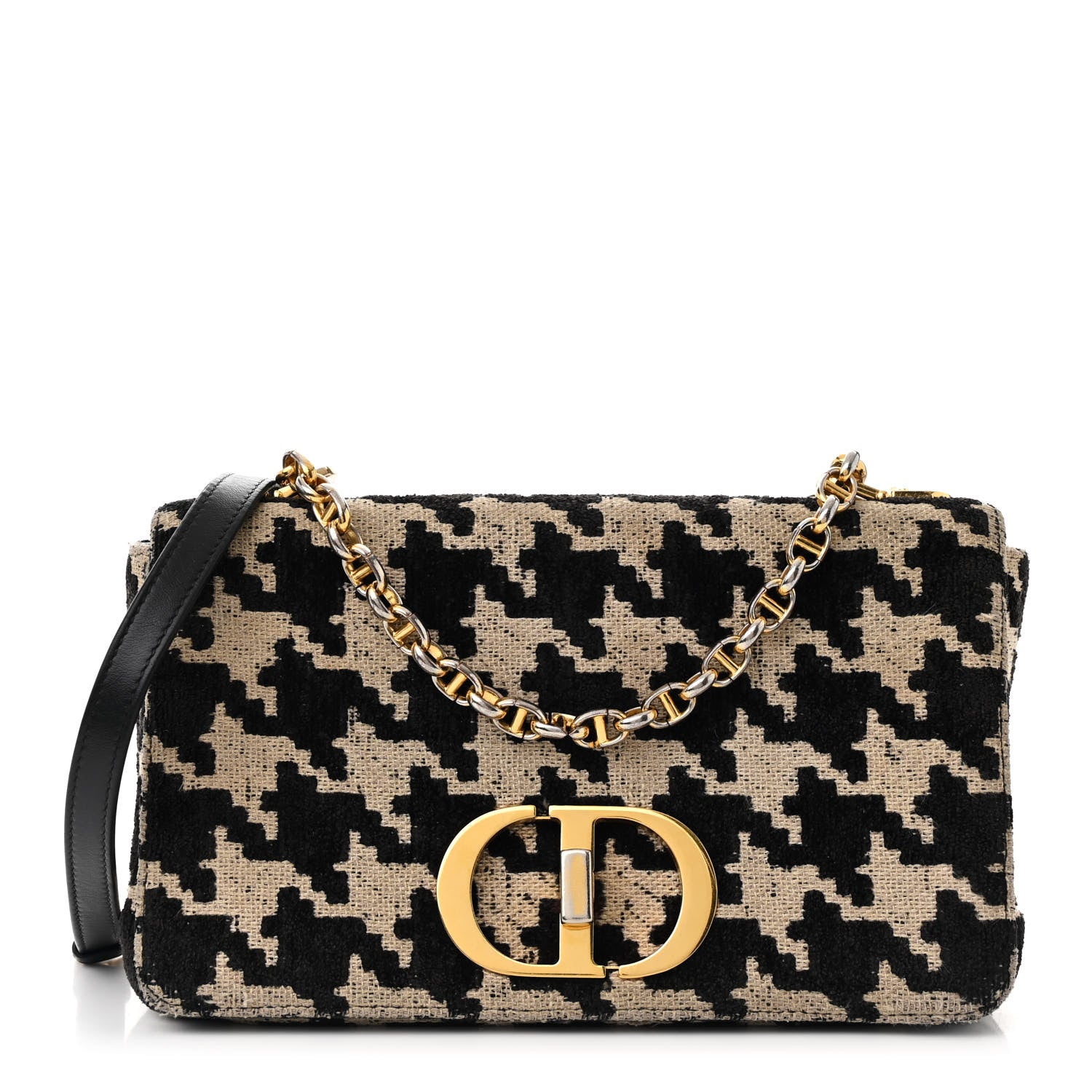 Christian Dior Technical Canvas Macro Houndstooth Medium Caro Bag Black White 1 of 18