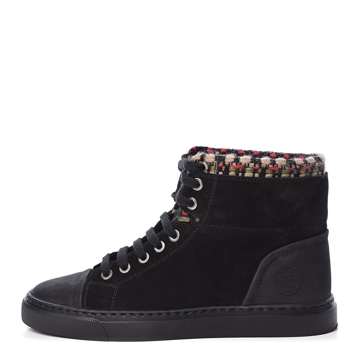 Suede Tweed High Top Sneakers 35.5 Black