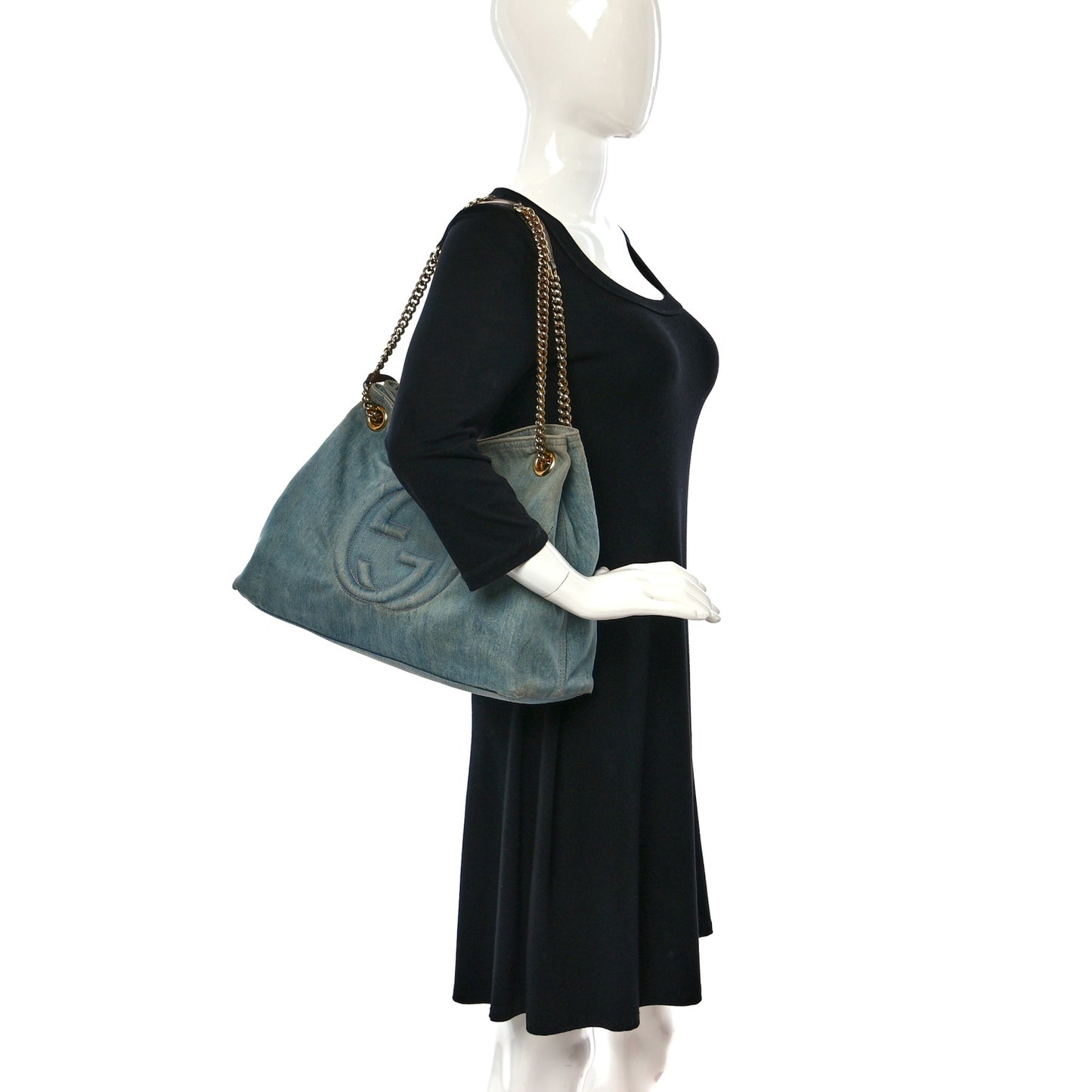Denim Medium Soho Chain Shoulder Bag Blue
