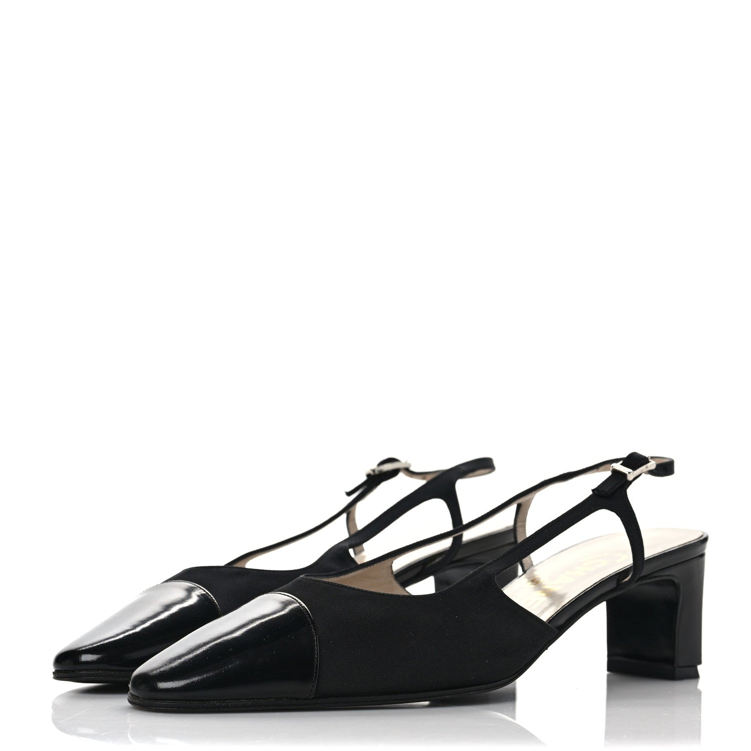 product image of CHANEL Calfskin Embossed Cap Toe CC Slingback Pumps 36 Black FASHIONPHILE