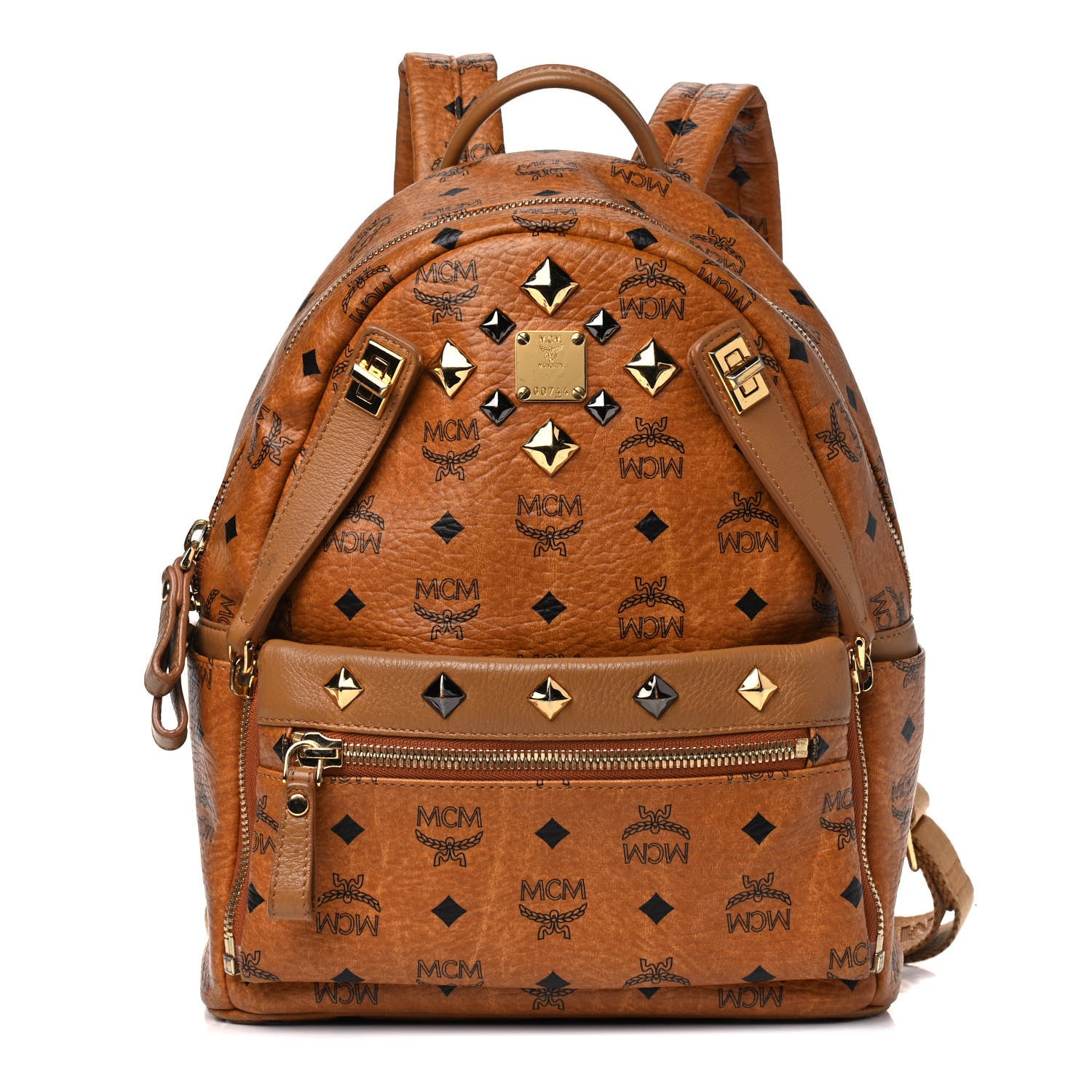 MCM Visetos Studded Small Dual Stark Backpack Cognac 1 of 10