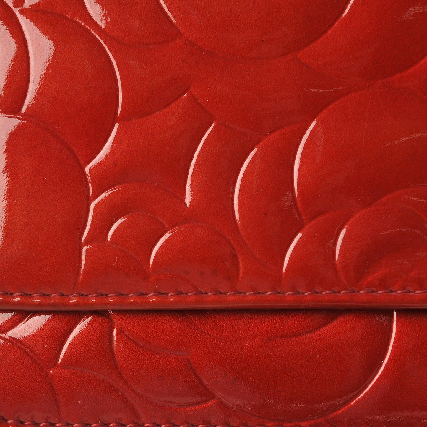 Patent Camellia Embossed Wallet On Chain WOC Dark Red