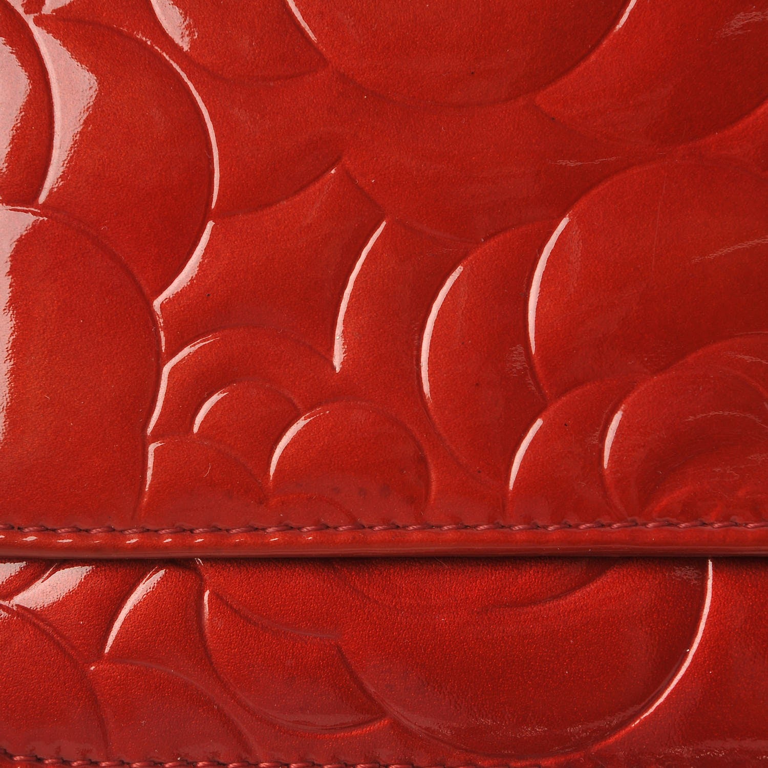 Chanel Patent Camellia Embossed Wallet On Chain WOC Dark Red 11 of 11