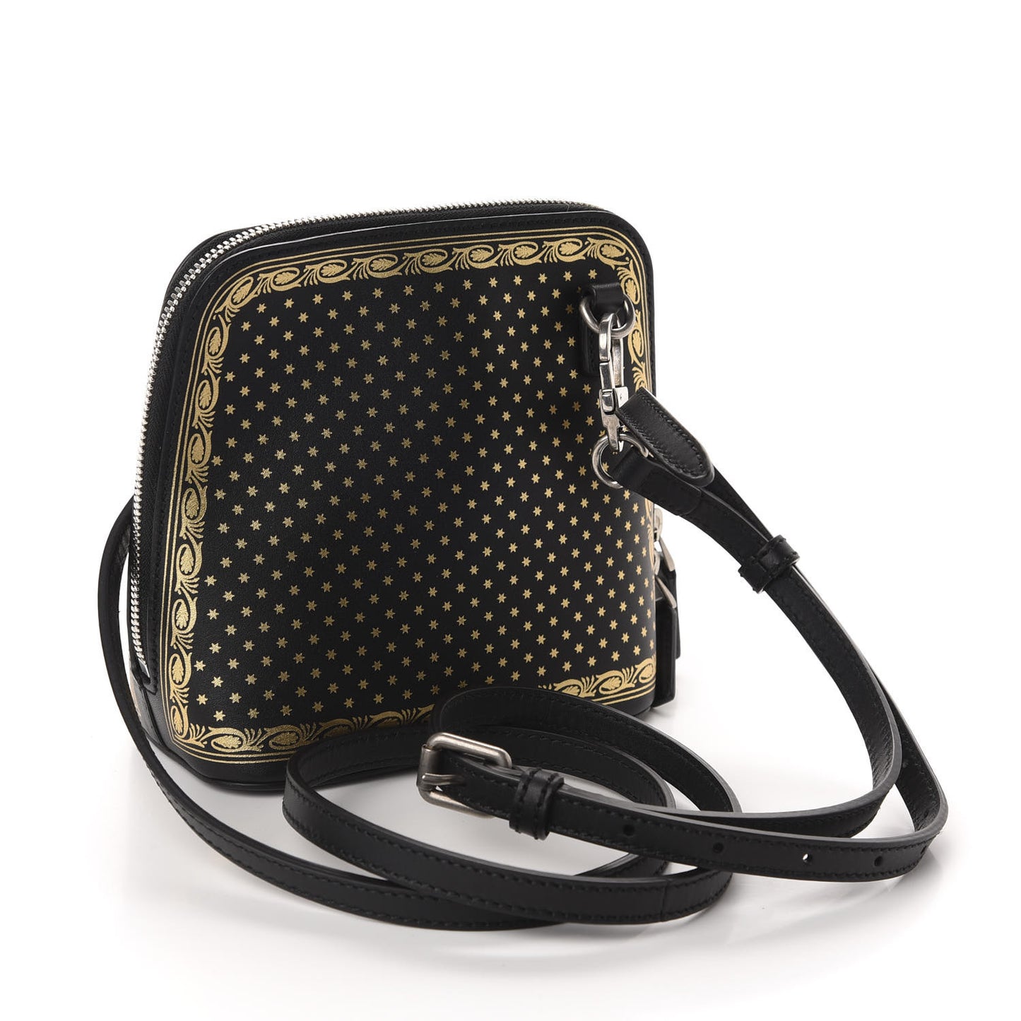 X SEGA Calfskin GUCCY Stars Mini Dome Shoulder Bag Black Gold
