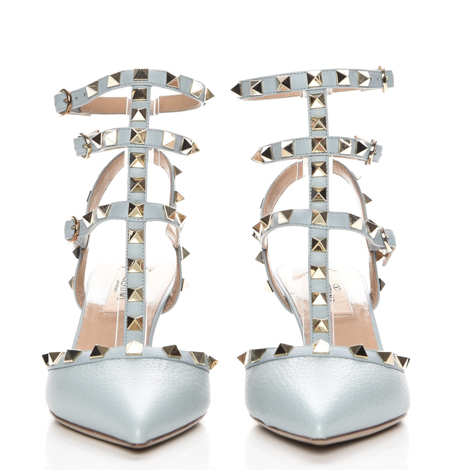 Valentino Garavani Pebbled Calfskin Rockstud Ankle Strap 65mm Pumps 36.5 Sky Sorbet 2 of 9
