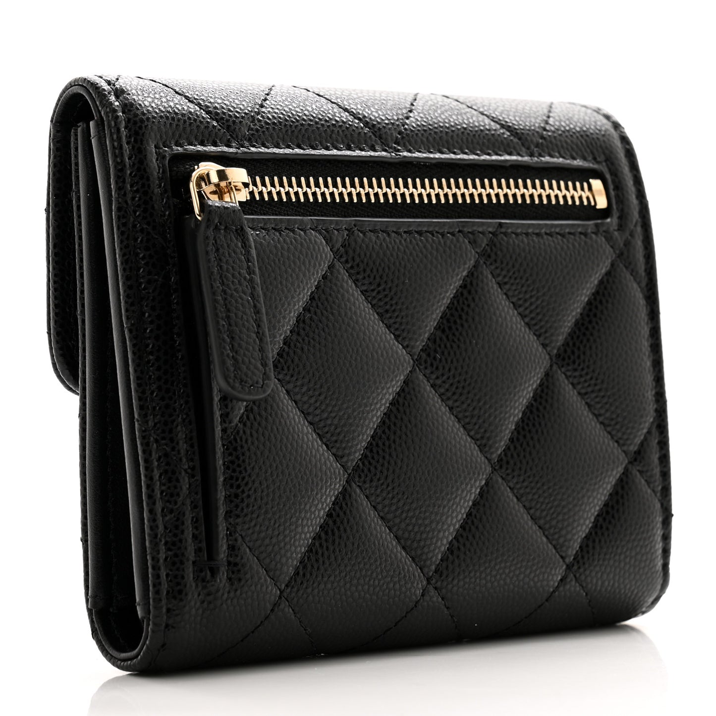 Caviar Crystal Quilted Small Flap Wallet Black