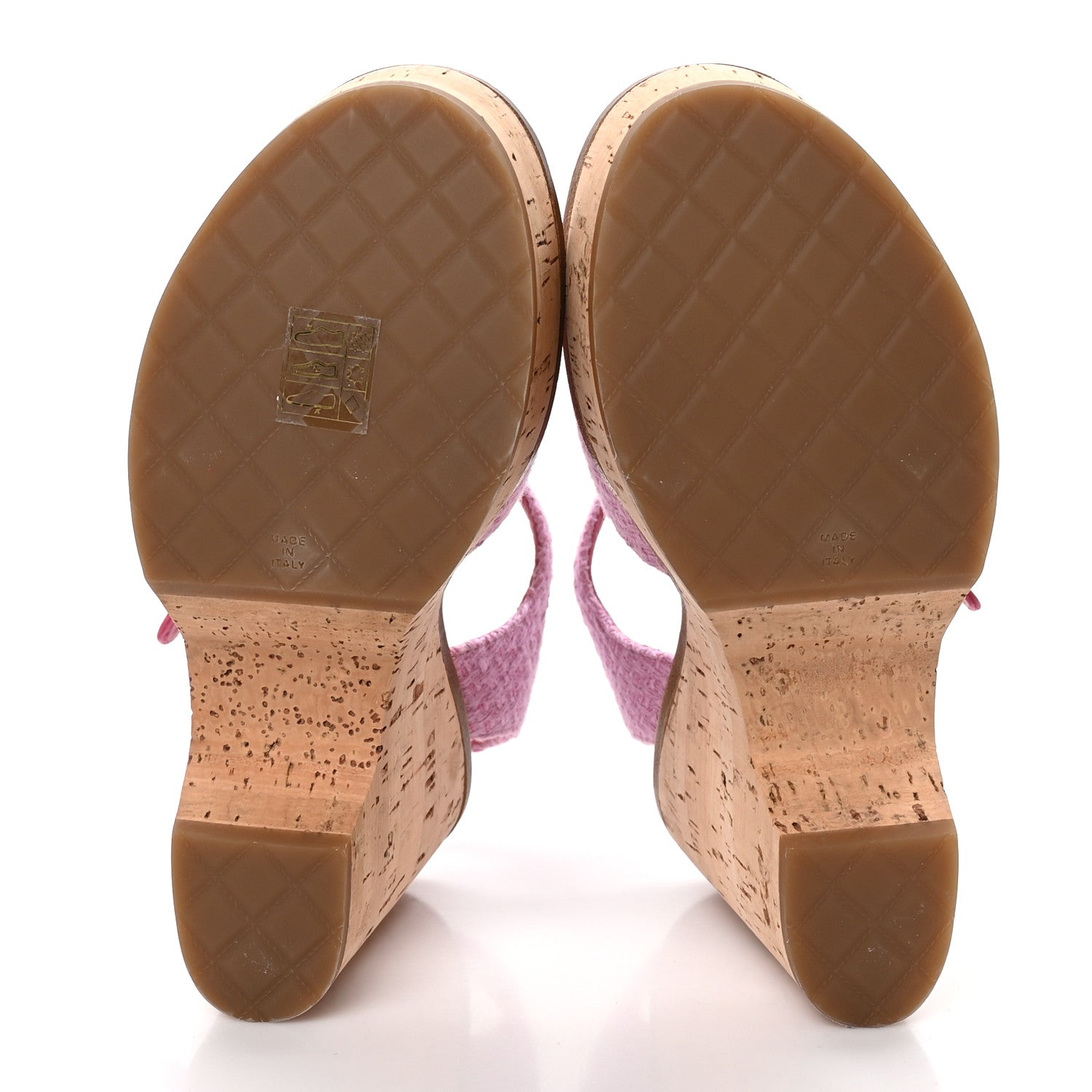 Chanel Tweed Cork CC Wedge Sandals 38 Pink 6 of 10
